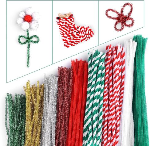 490pcs Christmas Pipe Cleaners Craft Chenille Stems with Fur Ball Set Self-Adhesive Eyes for Christmas Holidays Home School Parties Decoration (9 Colors) in Saudi Arabia