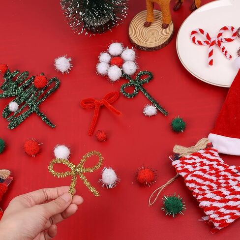 490pcs Christmas Pipe Cleaners Craft Chenille Stems with Fur Ball Set Self-Adhesive Eyes for Christmas Holidays Home School Parties Decoration (9 Colors) in Saudi Arabia