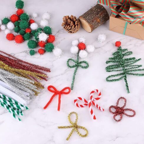490pcs Christmas Pipe Cleaners Craft Chenille Stems with Fur Ball Set Self-Adhesive Eyes for Christmas Holidays Home School Parties Decoration (9 Colors) in Saudi Arabia