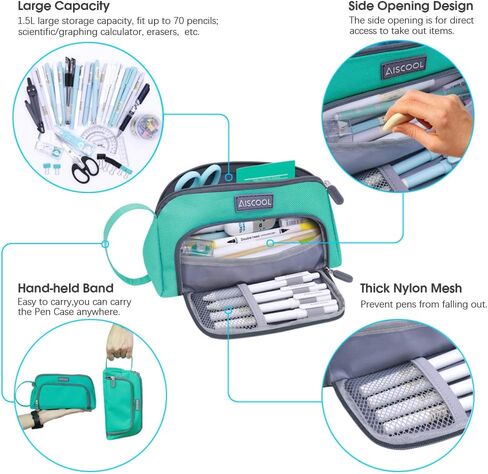 Aiscool Big Capacity Pencil Case Up to 70 Pencils Pen Pouch Holder Bag Large Storage Stationery Organizer for School Supplies Office College (Black) in Kuwait