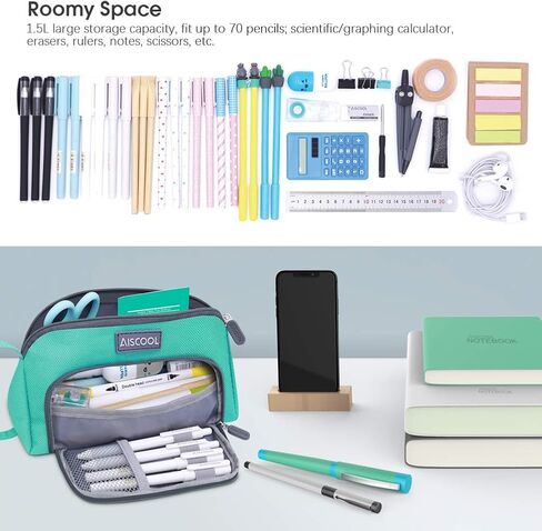 Aiscool Big Capacity Pencil Case Up to 70 Pencils Pen Pouch Holder Bag Large Storage Stationery Organizer for School Supplies Office College (Black) in Kuwait