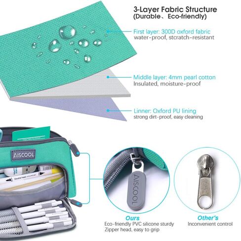 Aiscool Big Capacity Pencil Case Up to 70 Pencils Pen Pouch Holder Bag Large Storage Stationery Organizer for School Supplies Office College (Black) in Kuwait