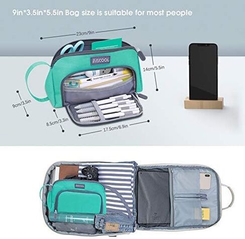 Aiscool Big Capacity Pencil Case Up to 70 Pencils Pen Pouch Holder Bag Large Storage Stationery Organizer for School Supplies Office College (Black) in Kuwait