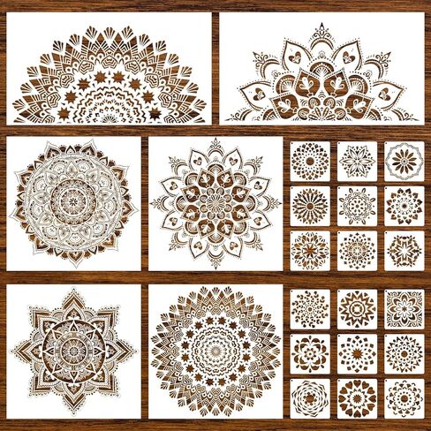 18x10 Inch Mandala Stencil Reusable Mandala Painting Templates Stencil Floral Design Stencil Mandala Drawing Craft Stencil for DIY Wall, Tile, Furniture, Canva, Outdoor Indoor Decoration 4 PCS in Kuwait
