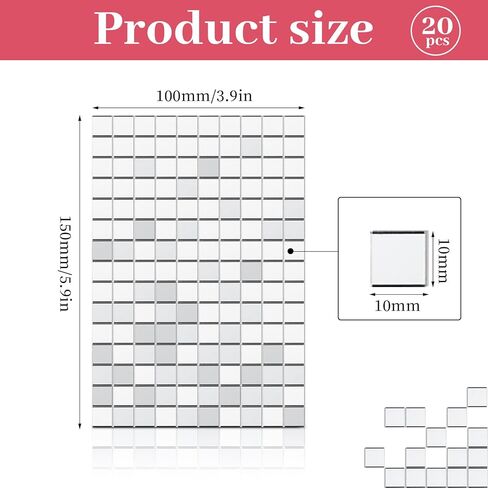 Rcybeo 3000PCS Mosaic Tiles Disco Tiles Self-Adhesive Mirror Mosaic Stickers 10x10mm, Disco Ball Stickers for Craft, Interior Decoration Square Glass Tiles Self Adhesive DIY Card Making in Kuwait