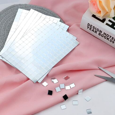 Rcybeo 3000PCS Mosaic Tiles Disco Tiles Self-Adhesive Mirror Mosaic Stickers 10x10mm, Disco Ball Stickers for Craft, Interior Decoration Square Glass Tiles Self Adhesive DIY Card Making in Kuwait