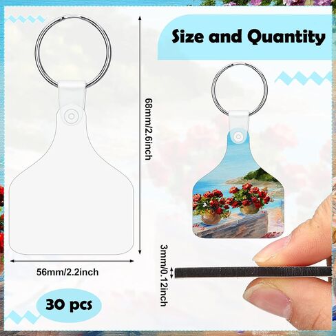 30 Pcs Cow Ear Tag Sublimation Blank Keychains MDF Board Heat Transfer Keychains Double Sided Sublimation Key Chains with Key Ring DIY Valentines Day Ornaments for Graduation Day Present Craft Making in Saudi Arabia