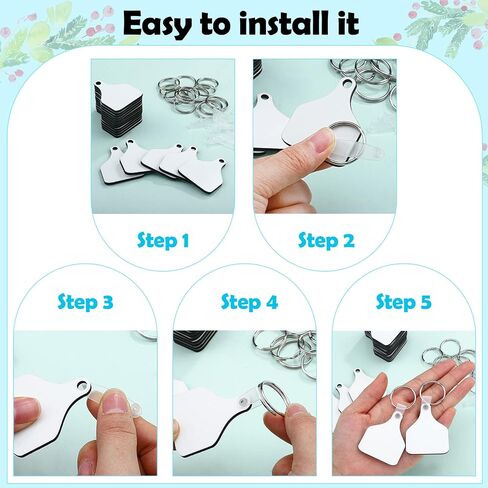 30 Pcs Cow Ear Tag Sublimation Blank Keychains MDF Board Heat Transfer Keychains Double Sided Sublimation Key Chains with Key Ring DIY Valentines Day Ornaments for Graduation Day Present Craft Making in Saudi Arabia