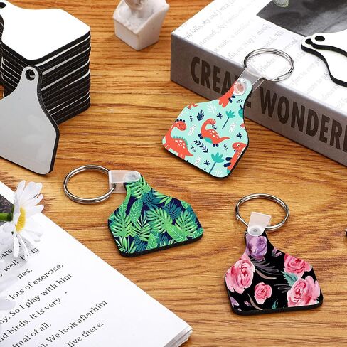 30 Pcs Cow Ear Tag Sublimation Blank Keychains MDF Board Heat Transfer Keychains Double Sided Sublimation Key Chains with Key Ring DIY Valentines Day Ornaments for Graduation Day Present Craft Making in Saudi Arabia