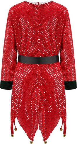 فستان أزياء Oumbivil Kids Elf للفتيات أزياء عيد الميلاد سانتا هيلبر مع نظارات قبعة قزم وجوارب عالية مخططة in Kuwait