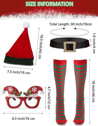 فستان أزياء Oumbivil Kids Elf للفتيات أزياء عيد الميلاد سانتا هيلبر مع نظارات قبعة قزم وجوارب عالية مخططة in Kuwait