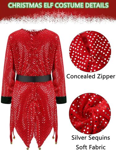 فستان أزياء Oumbivil Kids Elf للفتيات أزياء عيد الميلاد سانتا هيلبر مع نظارات قبعة قزم وجوارب عالية مخططة in Kuwait