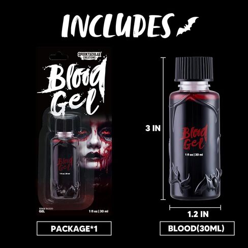 Spooktacular Creations Halloween Fake Blood، 1 أونصة مكياج دم صناعي، زجاجة دم المرحلة، طلاء دم مقطر، دم مزيف قابل للغسل للملابس، زومبي، مكياج دم مصاص الدماء in Saudi Arabia