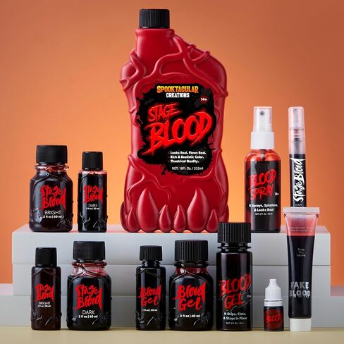 Spooktacular Creations Halloween Fake Blood، 1 أونصة مكياج دم صناعي، زجاجة دم المرحلة، طلاء دم مقطر، دم مزيف قابل للغسل للملابس، زومبي، مكياج دم مصاص الدماء in Saudi Arabia