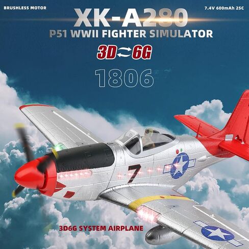 GoolRC RC Plane, WLtoys XK A280 RC Airplane, 2.4GHz 4 Channel Brushless Remote Control Airplane, RC Aircraft Fighter with 6-Axis Gyro, 3D/6G Mode and LED Searchlight, Easy to Fly for Adults in Saudi Arabia