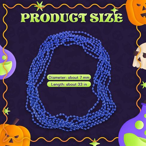 Riceshoot 200 Pcs Black Bead Necklace Bulk Mardi Gras Oval Beads Necklace Party Favors 33" 7mm Metallic Color Beaded Costume Necklaces for Halloween Christmas Carnival Festive Event Accessories in Kuwait