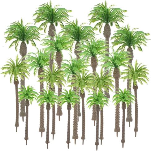 Yetaha 20Pcs Mini Coconut Palm Model Trees, Miniature Green Tree Model Plants Plastic Diorama Supplies for Crafts Cake Topper DIY Projects Building Model Artificial Trees Train Village Railroads in Saudi Arabia