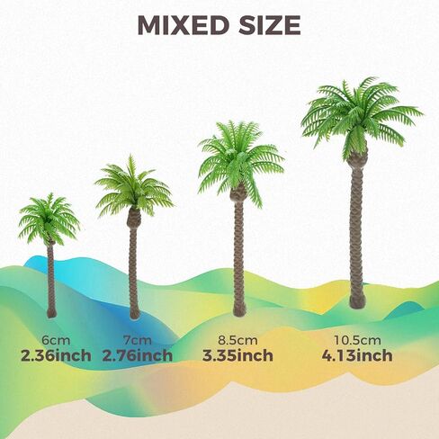Yetaha 20Pcs Mini Coconut Palm Model Trees, Miniature Green Tree Model Plants Plastic Diorama Supplies for Crafts Cake Topper DIY Projects Building Model Artificial Trees Train Village Railroads in Saudi Arabia