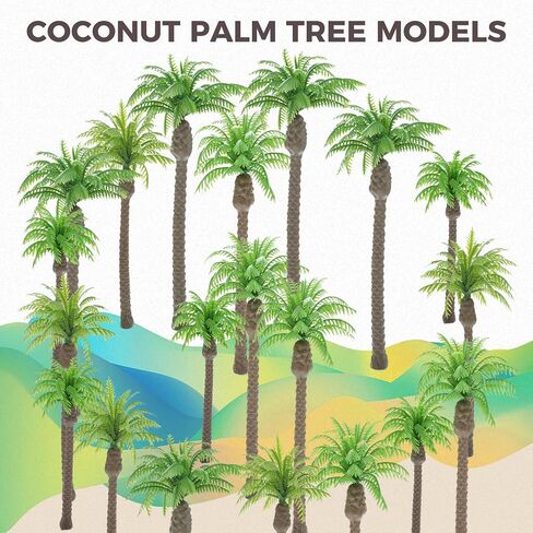 Yetaha 20Pcs Mini Coconut Palm Model Trees, Miniature Green Tree Model Plants Plastic Diorama Supplies for Crafts Cake Topper DIY Projects Building Model Artificial Trees Train Village Railroads in Saudi Arabia