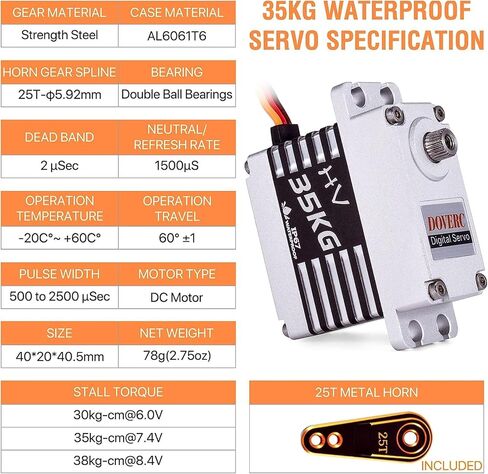 جهاز سيرفو رقمي يعمل بجهاز تحكم عن بعد 35 كجم، محرك سيرفو معدني مقاوم للماء بعزم دوران عالي مع بوق سيرفو 25 تي 1/10 1/8 سيارة تعمل بجهاز تحكم عن بعد in Kuwait