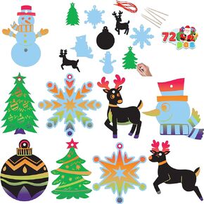 JOYIN Rainbow Color Scratch Christmas Ornaments, 72 Pack Craft Kit Toys Include Snowman, Snowflakes, Christmas Tree, and Reindeer in Kuwait