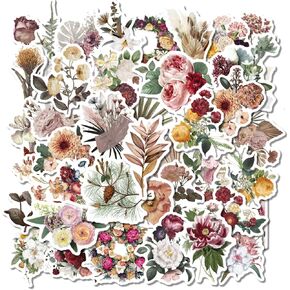 Vintage Flower Stickers 40 Pcs, Vinyl Waterproof Floral Plant Stickers for Scrapbook Journal Water Bottles Laptop Phone Computer Notebooks in Kuwait