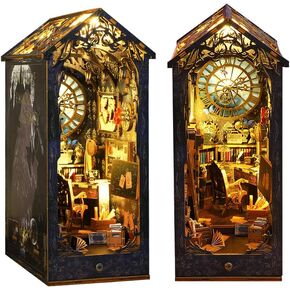 Book Nook Miniature House Kit DIY Wooden Dollhouse/Bookends for Bookshelf Decor/Crafts for Adults 3D Puzzle Building Model Kit with Light (Chinese Style)