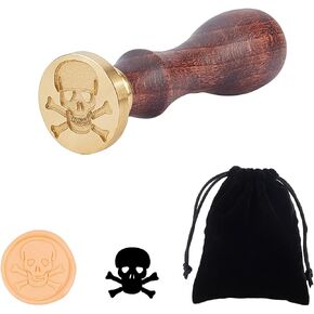 PH PandaHall Skull Wax Stamp Skeleton Crossbones Sealing Stamp Halloween Stamp with Wooden Handle Vintage Retro Wax Seal Stamp for Halloween Embellishment of Envelopes, Invitations, Wine Packages