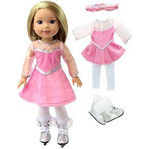 American Fashion World Pink Figure Skater Outfit for 14-Inch Dolls | Skates Included | Premium Quality & Trendy Design | Dolls Clothes | Outfit Fashions for Dolls for Popular Brands