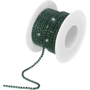 MECCANIXITY 10 Yard 2mm Crystal Rhinestone Diamond Close Chain Trim Trimming Claw Cup Chain for Sewing, Crafts, DIY Jewelry Wedding Decorations Black Gems Black Base