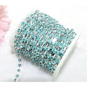 AEAOA 5 Yard 4mm Crystal Silver Plated Rhinestone Chain Trims Cup Chain Sewing Wedding Cake Decoration (Light Sapphire)