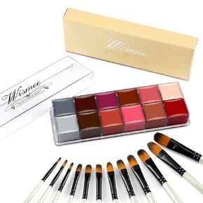 Wismee Face Paint Makeup Palette Face Body Paint Set 12 Colors Christmas Halloween Face Paint Kit Sfx Makeup palette Cosplay Makeup Kit with 12 Brushes (Bright Colors) in Kuwait