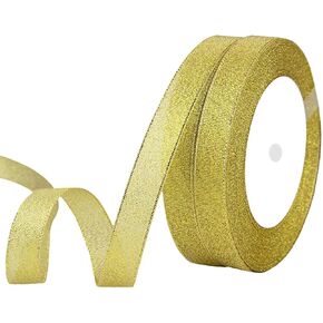 4 Roll Glitter Metallic Ribbon,Gold Silver Glitter Ribbon for Gift Crafters Wedding Party Birthday Wrap Hair Bows Floral Projects Wrapping Decorations DIY Crafts Arts(1/4inx22m)