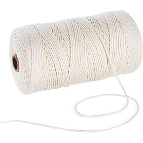 حبل مكرامية 2 مم × 722 قدم، حبال مكرامية باللون البيج، حبل من القطن الطبيعي، 3 جدائل من القطن الملتوي، بكرة حبل للتعليق على الحائط، مشاريع الحياكة اليدوية in Kuwait