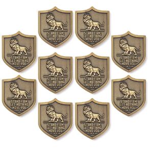 Christian Lion Shield, Pack of 10, Bulk Christian Challenge Coin - Strength, Faith and Courage - 2 Inch, Christian Gift for Men Or Women, Youth and All