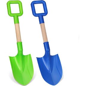 Wood Handle Beach Shovel Toy for Kids Digging, Sand Spade Sandbox Toy for Kids 4-12, Safe Plastic Garden Backyard Planting Tools Sturdy Scoop for Boy Girl, Travel Beach Toy Summer Fun Birthday Gift
