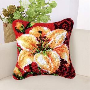 LAPATAIN Latch Hook Kits for DIY Throw Pillow Cover,Lily Pattern Needlework Cushion Cover Hand Craft Crochet for Great Family 17X17inch