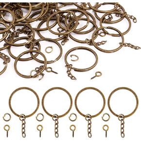 Rustark 300 Pcs Bronze Key Chain Rings Assortment Kit, 100Pcs Keychain Rings with Chain, Open Jump Rings and Screw Eye Pins for Crafts Charm Jewelry Making (20mm, 25mm, 30mm, 35mm)