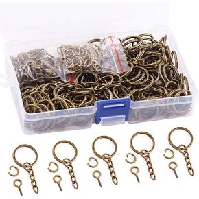 Rustark 300 Pcs Bronze Key Chain Rings Assortment Kit, 100Pcs Keychain Rings with Chain, Open Jump Rings and Screw Eye Pins for Crafts Charm Jewelry Making (20mm, 25mm, 30mm, 35mm) in Saudi Arabia