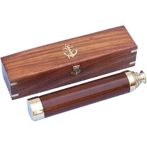 تلسكوب Spyglass من هامبتون بحري 3xglass-101 فاخر من النحاس الصلب والخشب مقاس 25 بوصة مع صندوق من خشب الورد - ديكور بحري in Kuwait