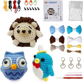 BicycleStore Crochet Kit for Beginners, 3PCS Crochet Starter Kit with Instructions and Video Tutorials Cute Animals DIY Craft Knitting Kits with Yarn, Hook, Needles, Keychain for Adults and Kid in Kuwait