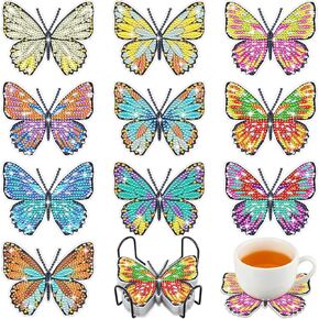 10 Pieces Summer Diamond Painting Coasters with Holder Ocean Animal Diamond Coasters Kits Sea Turtles Seahorses Starfish Shells Diamond Art DIY Crafts for Adults