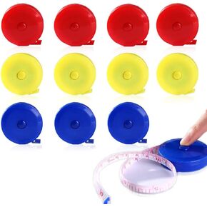 LZYMSZ 12 حزمة شريط قياس قابل للسحب، زر ضغط ناعم، شريط قياس جيب 60 بوصة / 150 سم مزدوج الجوانب لنسيج الخياطة اليدوية من القماش (أحمر، أزرق، أصفر) in Kuwait