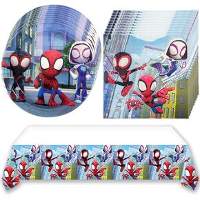 لوازم حفلات أعياد الميلاد Spidey and His Amazing Friends ، 20 طبقا 20 ورقة مناديل 1 مفرش طاولة مثالي لزينة الحفلات ذات طابع سبايدرمان in Kuwait