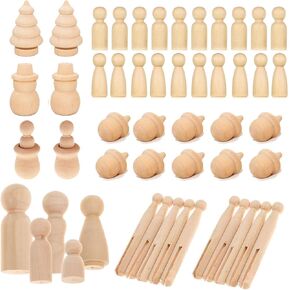 Woohome 26 PCS Wooden Mushroom Various Sizes Natural Unfinished Mushrooms Wooden Peg Figures, Natural Unpainted Wood Figures Decorative for Arts and Crafts Projects, Painting