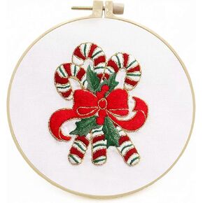 Christmas Embroidery Cross Stitch Starter Kit Christmas Pattern Embroidery Cloth Embroidery Hoop Color Threads and Tools Kit Diy Embroidery Set for Embroidery Supplies Beginners(Christmas Balloons)