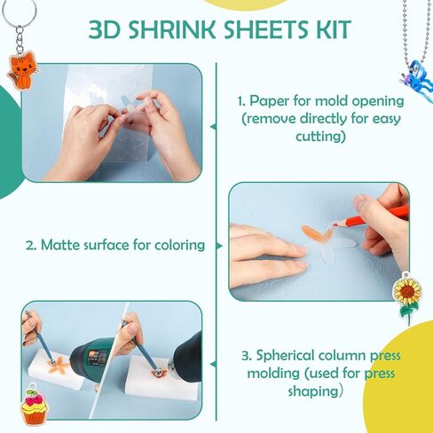صفائح بلاستيكية قابلة للانكماش ثلاثية الأبعاد من auihiay، 5 أوراق انكماش مع نمط، مجموعة بلاستيكية قابلة للانكماش مع تعليمات وإكسسوارات DIY، حرف إبداعية للأطفال، هدايا حرفية رائعة للفتيات والفتيان in Kuwait