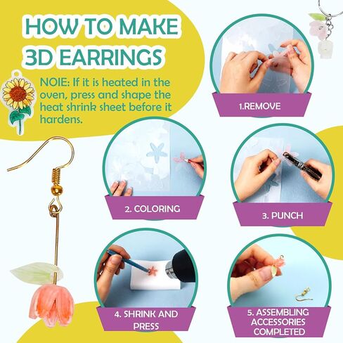 صفائح بلاستيكية قابلة للانكماش ثلاثية الأبعاد من auihiay، 5 أوراق انكماش مع نمط، مجموعة بلاستيكية قابلة للانكماش مع تعليمات وإكسسوارات DIY، حرف إبداعية للأطفال، هدايا حرفية رائعة للفتيات والفتيان in Kuwait