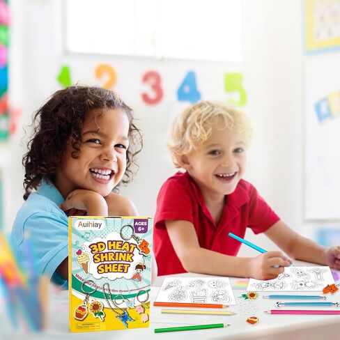 صفائح بلاستيكية قابلة للانكماش ثلاثية الأبعاد من auihiay، 5 أوراق انكماش مع نمط، مجموعة بلاستيكية قابلة للانكماش مع تعليمات وإكسسوارات DIY، حرف إبداعية للأطفال، هدايا حرفية رائعة للفتيات والفتيان in Kuwait