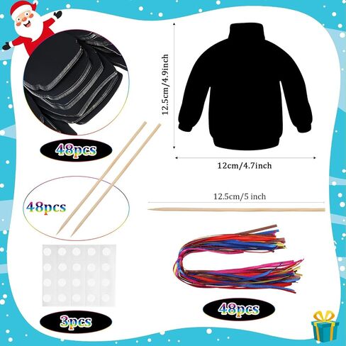 Wettarn 48 Pcs Ugly Sweaters Scratch Paper Christmas Scratch Ornaments for Kids Rainbow Art Christmas Tree Ornament Scratch Paper with Wooden Stylus for Kids Adults Christmas Party Handcraft Gift in Saudi Arabia